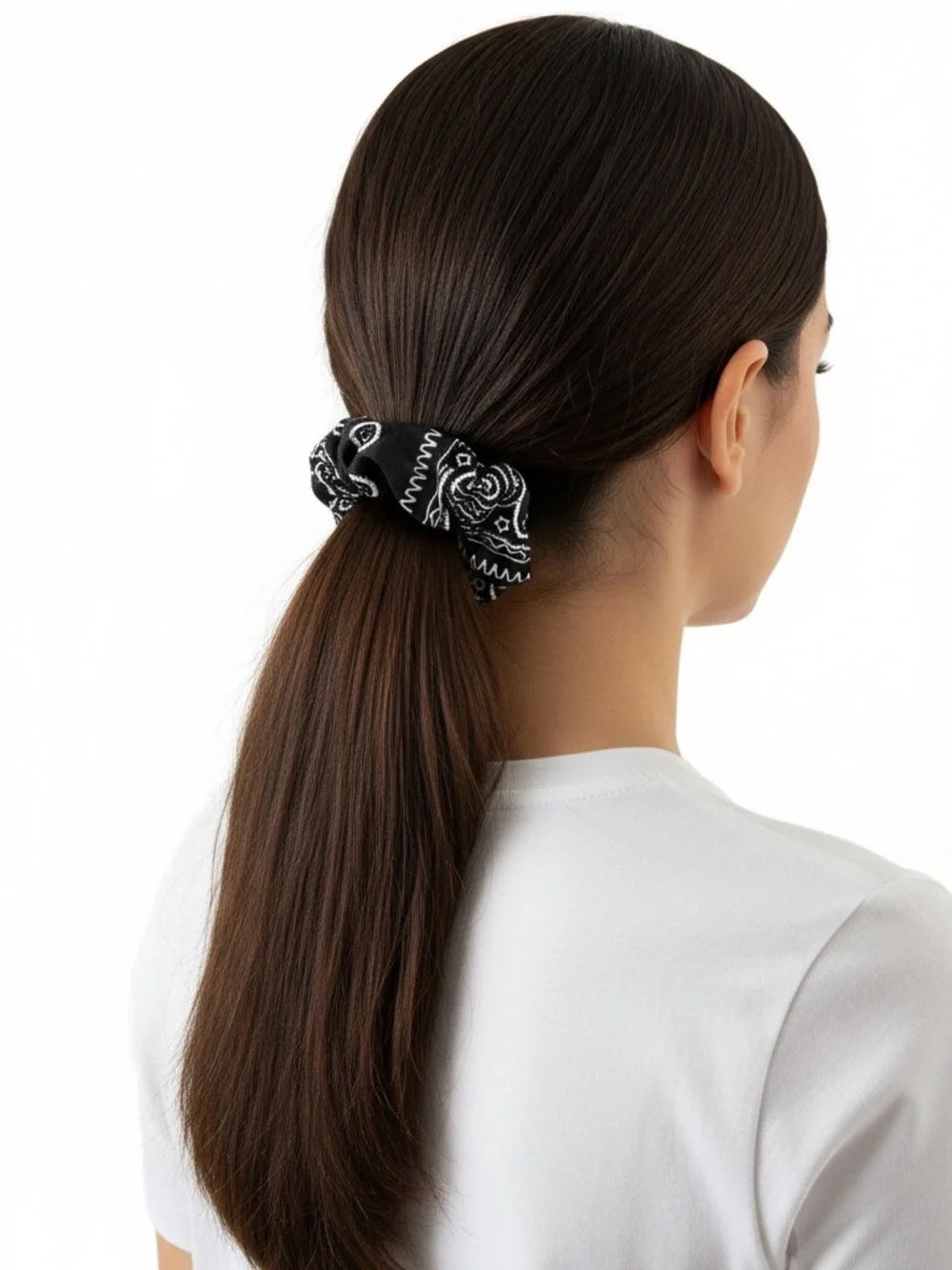 Black & White Paisley Print Bandana Floral Flower Western Hair Tie Scrunchie
